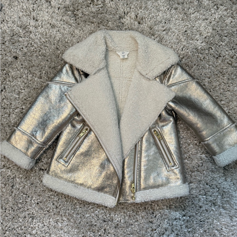GAP Silver Shearling Moto Jacke